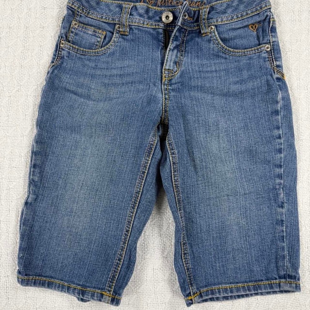Justice Girls Blue Denim Shorts Size 12R Medium Wash Y2K Bermuda Jean Shorts